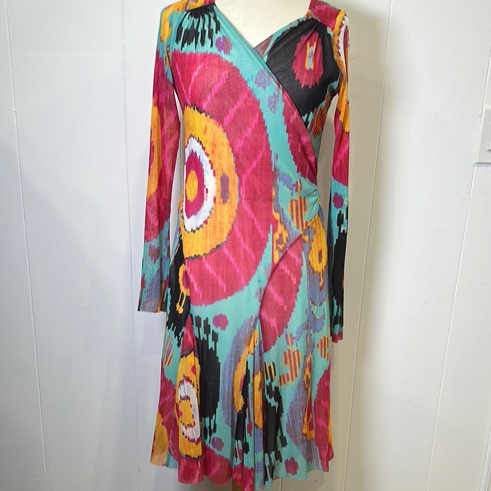 Fuzzi Multicolor Abstract Print Dress mesh fabric size XL